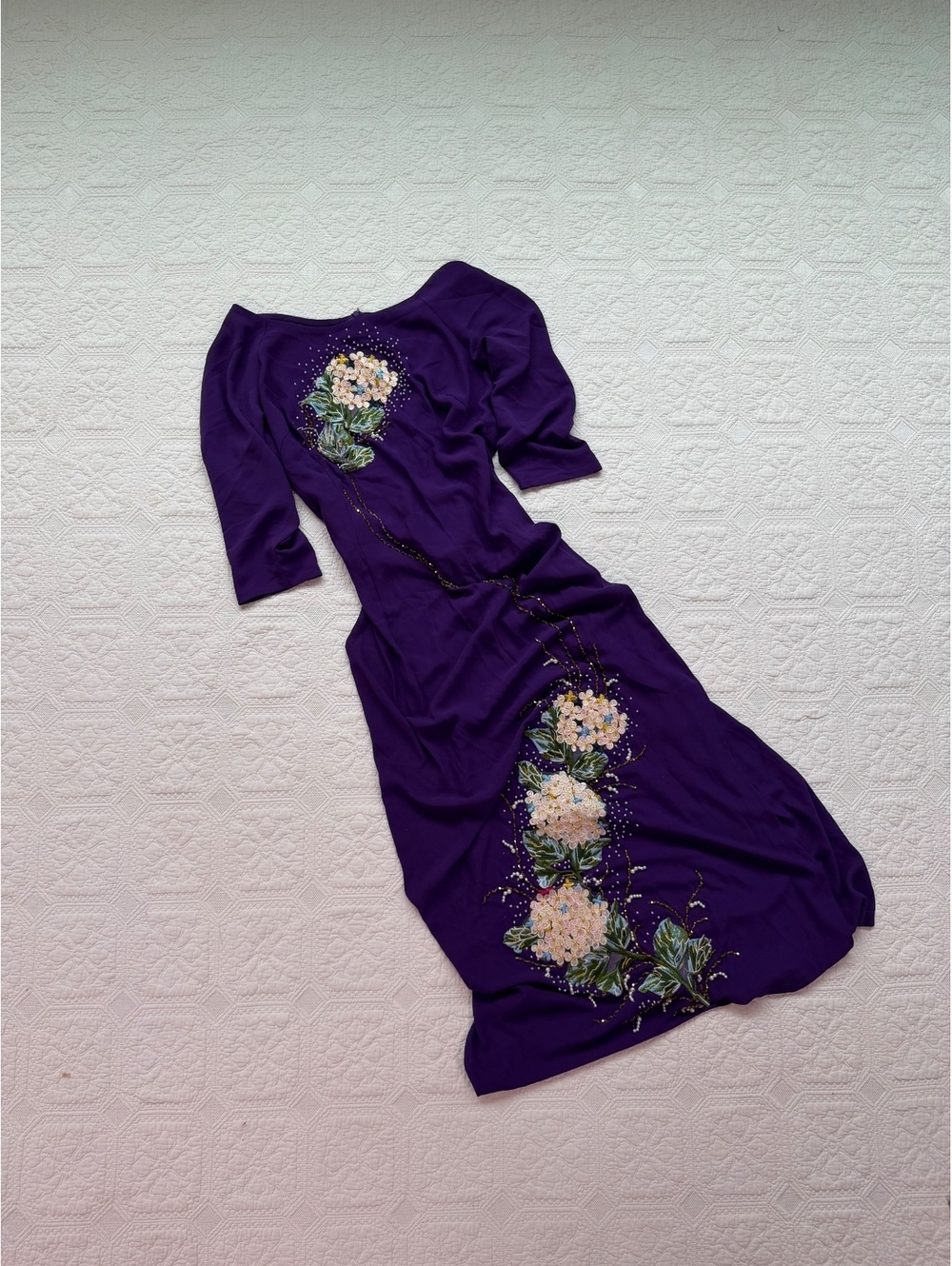 Vintage hand beaded Purple with Floral Embroidery and Beaded Details